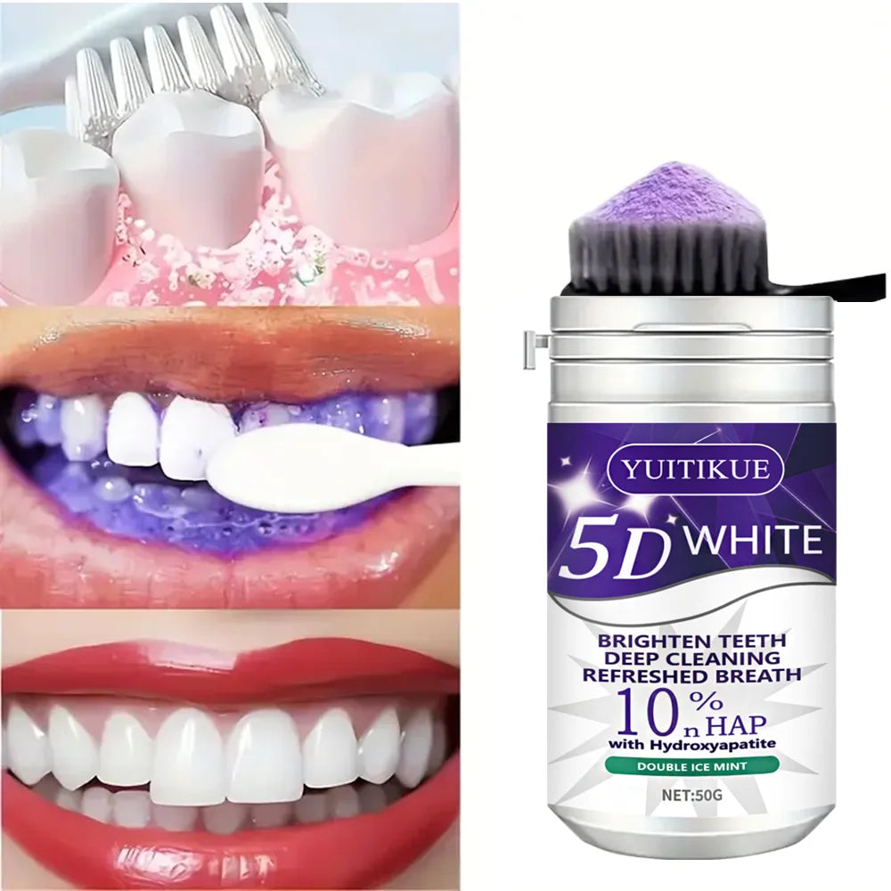 50g Whitening Tooth Powder, Purple Teeth Bleach, Oral Care, Removes Dental Stains, Cleans and Freshens Breath