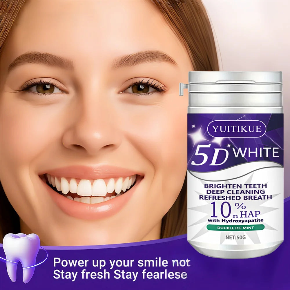 50g Whitening Tooth Powder, Purple Teeth Bleach, Oral Care, Removes Dental Stains, Cleans and Freshens Breath